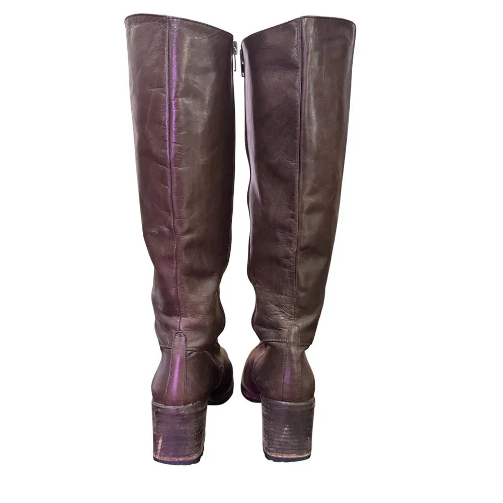 Armando Pollini Women's Brown Leather Zip&Tie Closure Block Heels Boots Size 39
